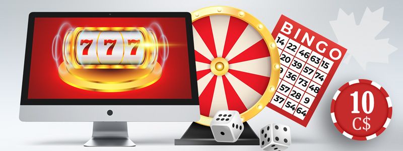 Bingo card and fortune wheel next to the monitor with slot machine inside it